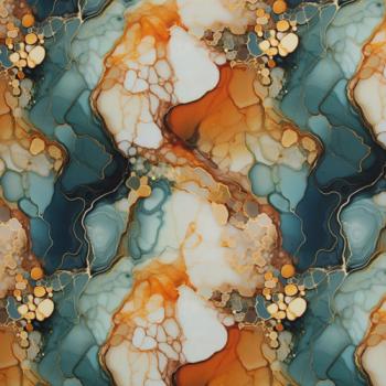 Outdoorstoff Flowing Bloom Marbels in petrol/orange Töne by Swafing von Sarah Mariam